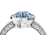 White gold Fancy Blue Round  Cut Halo Diamond Pave Band Ring with Four-Prong Setting_49