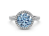 White gold Fancy Blue Round Cut Halo Diamond Pave Band with Prong Setting_12