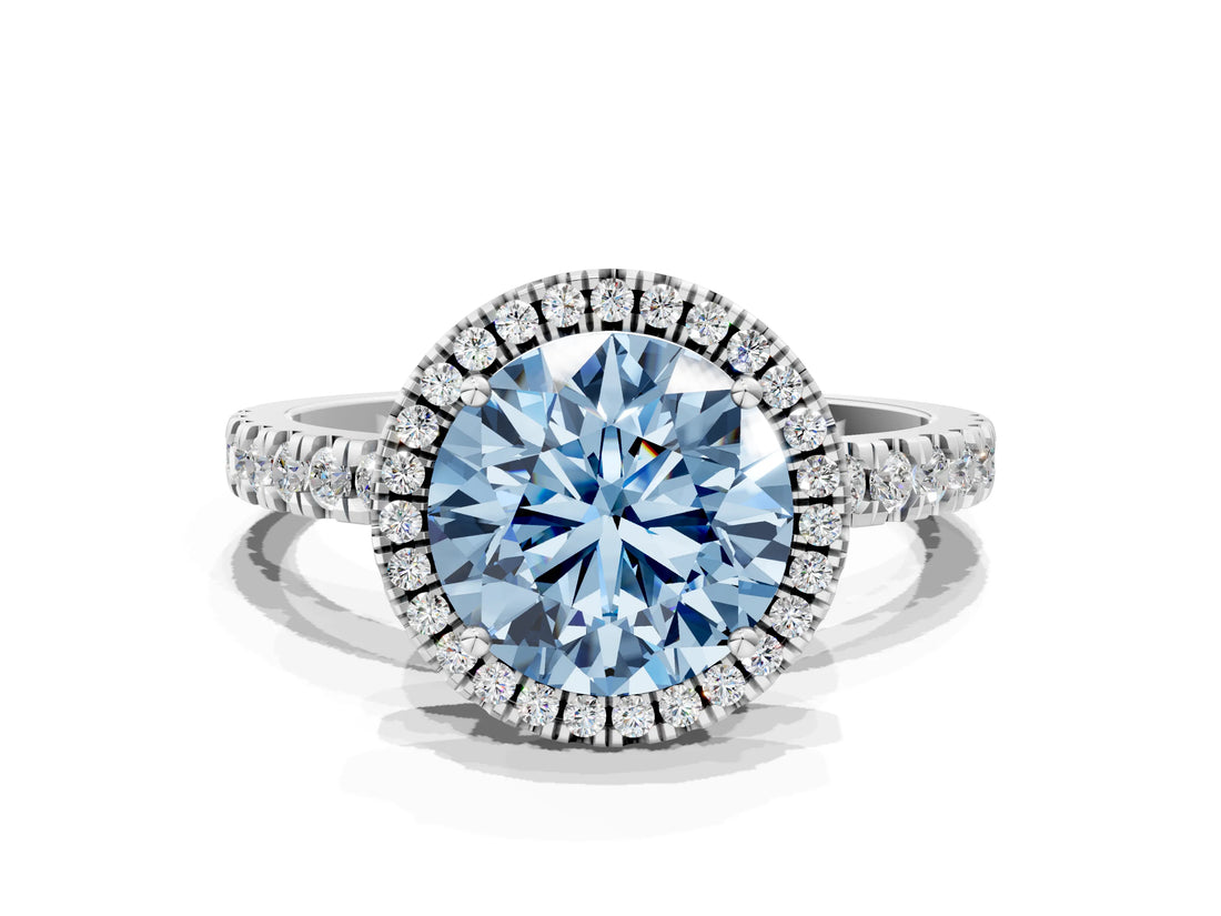 White gold Fancy Blue Round Cut Halo Diamond Pave Band with Prong Setting_24
