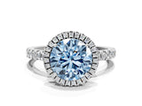White gold Fancy Blue Round Cut Halo Diamond Pave Band with Prong Setting_24