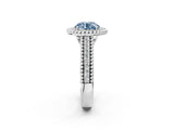 White gold Fancy Blue Round Cut Halo Diamond Ring with Beaded Split Shank and Four-Prong Setting_2