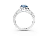 White gold Fancy Blue Round  Cut Halo Diamond Ring with Channel Set Band and Four-Prong Setting_35