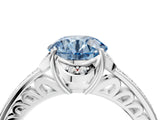 White gold Fancy Blue Round  Cut Halo Diamond Ring with Channel Set Band and Four-Prong Setting_36