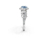 White gold Fancy Blue Round Cut Halo Diamond Ring with Milgrain and Bezel Accents on a Split Shank Band_14