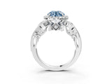 White gold Fancy Blue Round Cut Halo Diamond Ring with Milgrain and Bezel Accents on a Split Shank Band_15