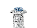 White gold Fancy Blue Round Cut Halo Diamond Ring with Milgrain and Bezel Accents on a Split Shank Band_17