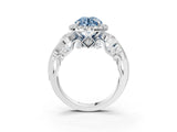 White gold Fancy Blue Round Cut Halo Diamond Ring with Milgrain and Bezel Accents on a Split Shank Band_9