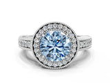 White gold Fancy Blue Round  Cut Halo Diamond Ring with Pavé Band and Four-Prong Setting_115
