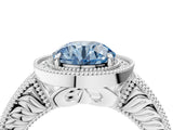 White gold Fancy Blue Round  Cut Halo Diamond Ring with Pavé Band and Four-Prong Setting_119