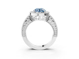 White gold Fancy Blue Round  Cut Halo Diamond Ring with Pavé Band and Four-Prong Setting_120