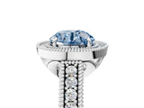 White gold Fancy Blue Round  Cut Halo Diamond Ring with Pavé Band and Four-Prong Setting_120