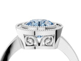 White gold Fancy Blue Round  Cut Halo Diamond Ring with Pavé Band and Milgrain Prong Setting_34