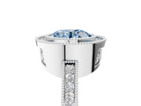 White gold Fancy Blue Round  Cut Halo Diamond Ring with Pavé Band and Milgrain Prong Setting_35