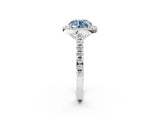 White gold Fancy Blue Round Cut Halo Diamond Ring with Pavé Band and Three-Prong Setting_14