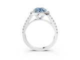 White gold Fancy Blue Round Cut Halo Diamond Ring with Pavé Band and Three-Prong Setting_15