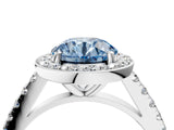White gold Fancy Blue Round Cut Halo Diamond Ring with Pavé Band and Three-Prong Setting_16