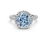 White gold Fancy Blue Round Cut Halo Diamond Ring with Pavé Band_36