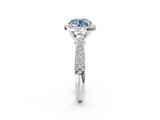 White gold Fancy Blue Round Cut Halo Diamond Ring with Pavé Band_38