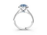 White gold Fancy Blue Round Cut Halo Diamond Ring with Pavé Band_39