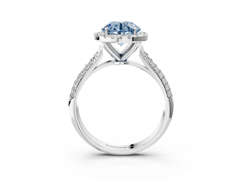 White gold Fancy Blue Round Cut Halo Diamond Ring with Pavé Band_39