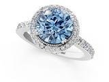 White gold Fancy Blue Round  Cut Halo Diamond Ring with Pave Band and Four-Prong Setting_25
