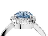 White gold Fancy Blue Round  Cut Halo Diamond Ring with Pave Band and Four-Prong Setting_30