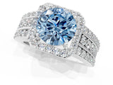White gold Fancy Blue Round Cut Halo Diamond Ring with Round  Split Shank and Prong Setting_155