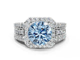 White gold Fancy Blue Round Cut Halo Diamond Ring with Round  Split Shank and Prong Setting_155