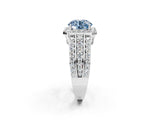 White gold Fancy Blue Round Cut Halo Diamond Ring with Round  Split Shank and Prong Setting_157