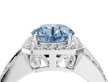 White gold Fancy Blue Round Cut Halo Diamond Ring with Round  Split Shank and Prong Setting_158