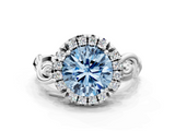 White gold Fancy Blue Round  Cut Halo Diamond Ring with Scrollwork Band and Four-Prong Setting_120