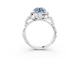 White gold Fancy Blue Round  Cut Halo Diamond Ring with Scrollwork Band and Four-Prong Setting_123
