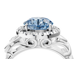 White gold Fancy Blue Round  Cut Halo Diamond Ring with Scrollwork Band and Four-Prong Setting_124