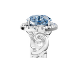 White gold Fancy Blue Round  Cut Halo Diamond Ring with Scrollwork Band and Four-Prong Setting_126