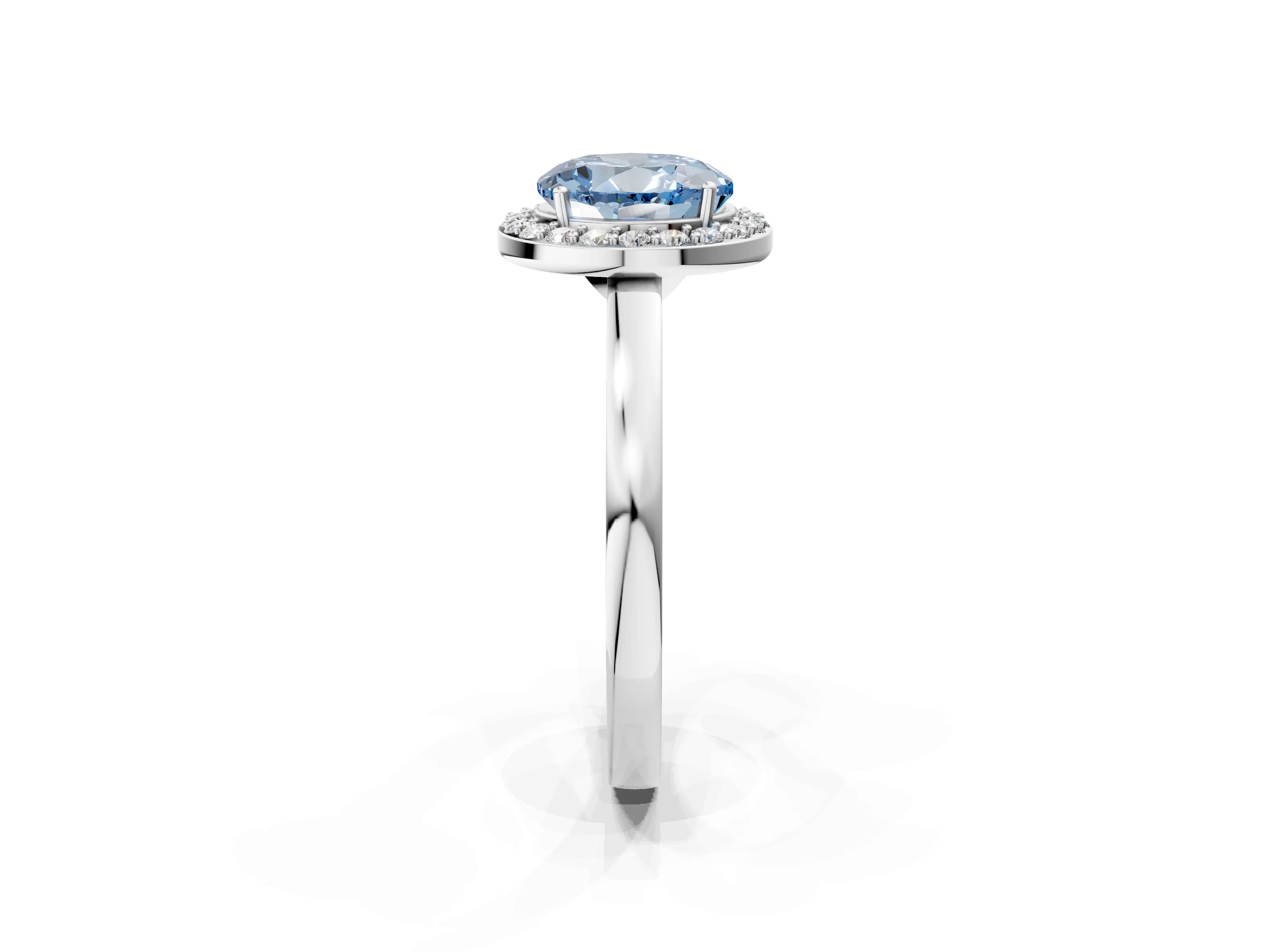 White gold Fancy Blue Round Cut Halo Diamond Ring with Solitaire Band and Prong Setting_2