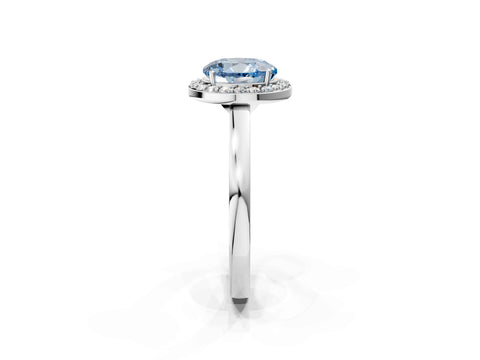 White gold Fancy Blue Round Cut Halo Diamond Ring with Solitaire Band and Prong Setting_2