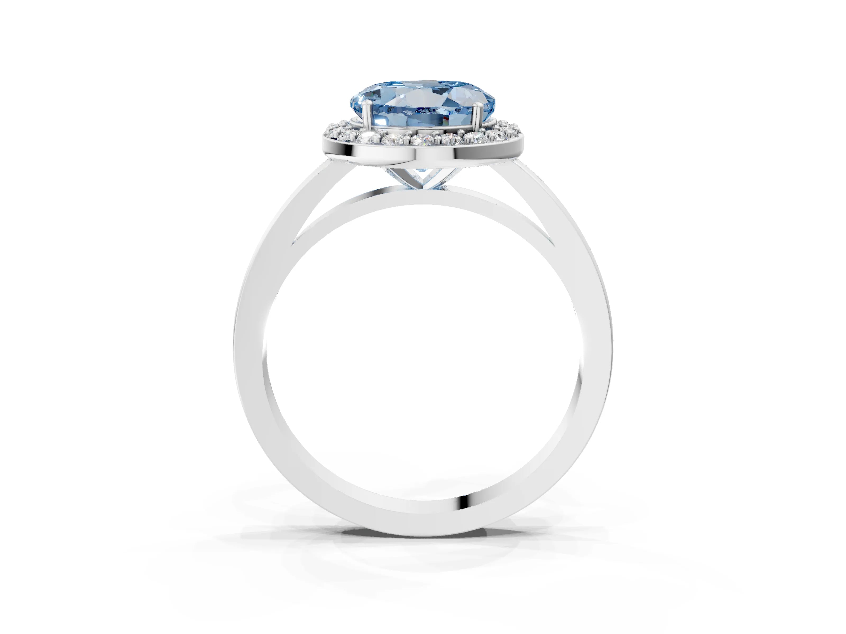 White gold Fancy Blue Round Cut Halo Diamond Ring with Solitaire Band and Prong Setting_3