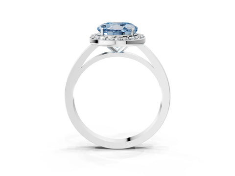 White gold Fancy Blue Round Cut Halo Diamond Ring with Solitaire Band and Prong Setting_3