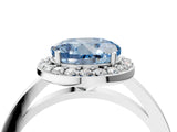 White gold Fancy Blue Round Cut Halo Diamond Ring with Solitaire Band and Prong Setting_4