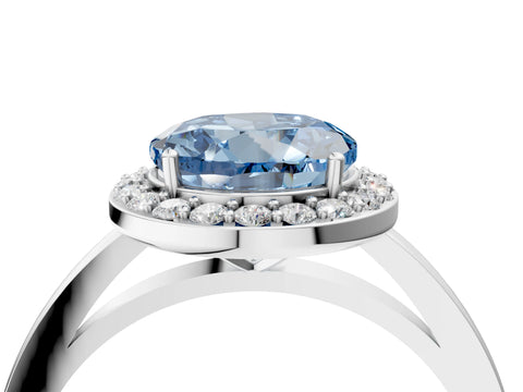 White gold Fancy Blue Round Cut Halo Diamond Ring with Solitaire Band and Prong Setting_4