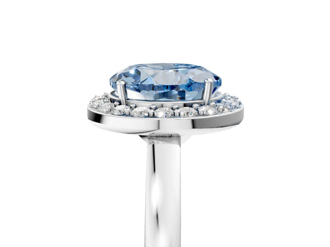 White gold Fancy Blue Round Cut Halo Diamond Ring with Solitaire Band and Prong Setting_5
