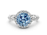 White gold Fancy Blue Round Cut Halo Diamond Solitaire with Filigree Band and Four-Prong Setting_12