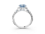 White gold Fancy Blue Round Cut Halo Diamond Solitaire with Filigree Band and Four-Prong Setting_15