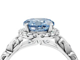 White gold Fancy Blue Round Cut Halo Diamond Solitaire with Filigree Band and Four-Prong Setting_16