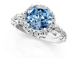 White gold Fancy Blue Round Cut Halo Diamond Solitaire with Filigree Band and Four-Prong Setting_19