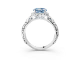 White gold Fancy Blue Round Cut Halo Diamond Solitaire with Filigree Band and Four-Prong Setting_21