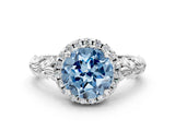 White gold Fancy Blue Round Cut Halo Diamond Solitaire with Filigree Band and Four-Prong Setting_24