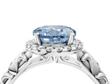 White gold Fancy Blue Round Cut Halo Diamond Solitaire with Filigree Band and Four-Prong Setting_24