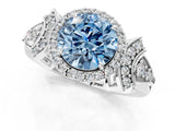 White gold Fancy Blue Round Cut Halo Diamond Split Shank Engagement Ring with Four-Prong Setting_1