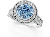 White gold Fancy Blue Round Cut Halo Diamond Split Shank Pave Ring_1